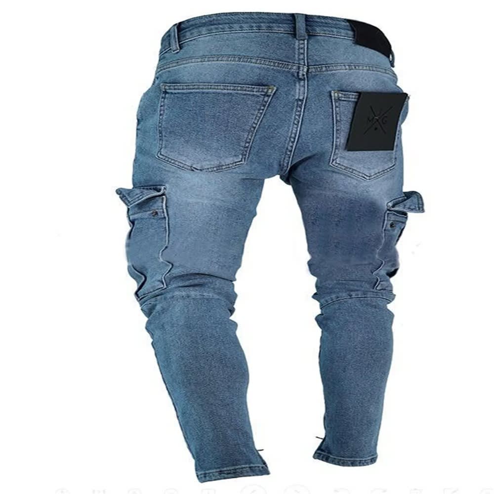 Spring Autumn Men's Casual Frayed Slim Fit Long Denim Pants